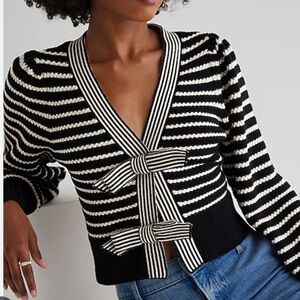 Express Striped Black and White Bow Cardigan Sweater size xs